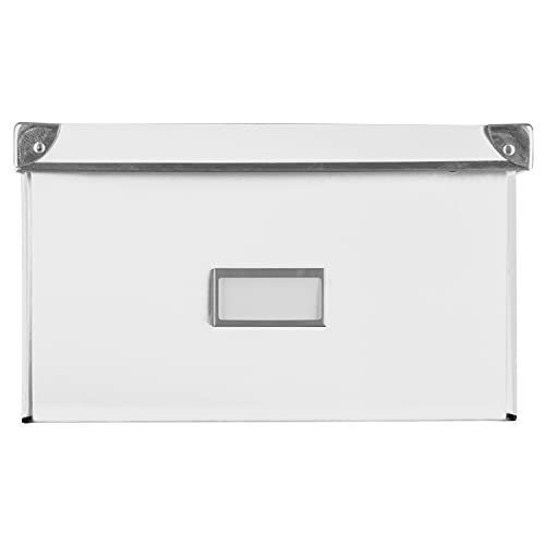 Idena 10519 - Aufbewahrungsbox aus festem Karton, Deckel mit verstärkten Kanten aus Metall, Allzweck-Box in Weiß inklusive Beschriftungsfeld, für Ordnung im Haushalt, Büro und Arbeitszimme