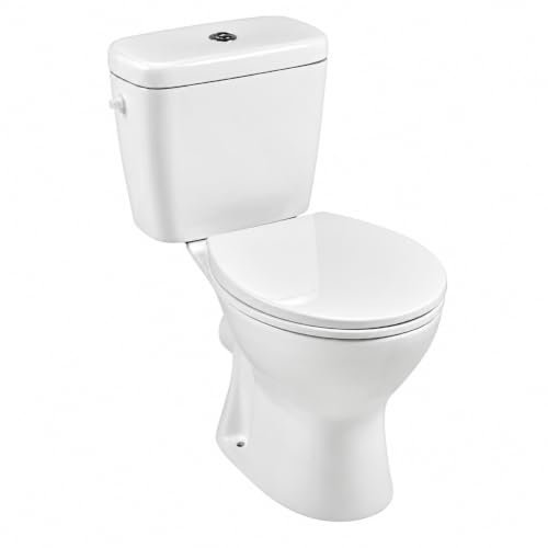 VBChome Stand- WC Toilette Keramik Komplett Set mit Spülkasten WC- Sitz aus Polypropylen mit Absenkautomatik SoftClose-Funktion Abgang Waagerecht WC Spülrandloses Hygienisch Ästhetisch