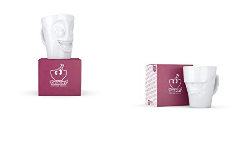 FIFTYEIGHT PRODUCTS / Tassen / Becher-Set Nr. 2, ohne Henkel „Vergnügt & Verdutzt (Porzellan, 2 x 350ml, Weiß, Made in Germany