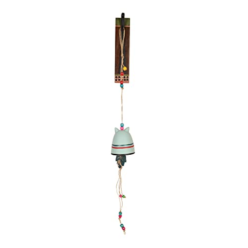 Image of Aakriti Art Creations Kitty-Kat Terracotta Hanging Door Bell with Metal Stand | Handmade Modern Art Terracotta & Metal Hanging Bell | Decorative Entryway for Home, Balcony & Gifting