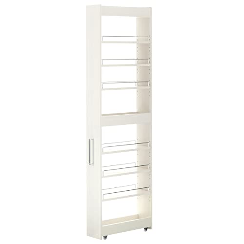 ぼん家具 [完成品] すき間収納 日本製 キャスター付き 幅16cm ワゴン ハイタイプ ストッカー スリムラック 調味料ラック ホワイトウッド