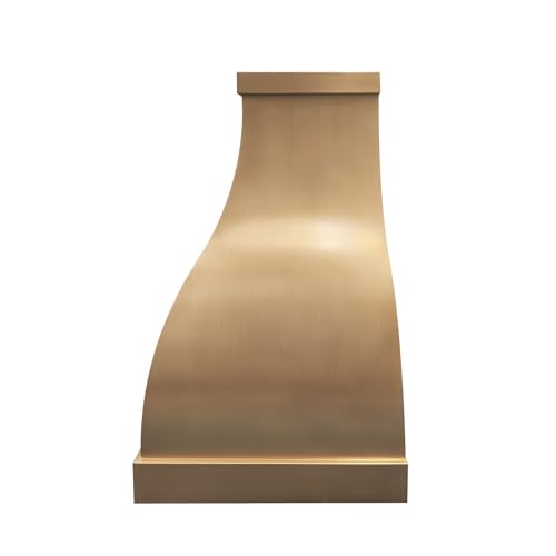Image of SINDA Wall Mount Brass Range Hood, Hand-Crafted Copper Range Hood with High Airflow Centrifugal Blower, Includes SUS 304 Liner and Baffle Filter, High CFM Vent Motor, 36 inchWx36 inchH, SH1-4S2T