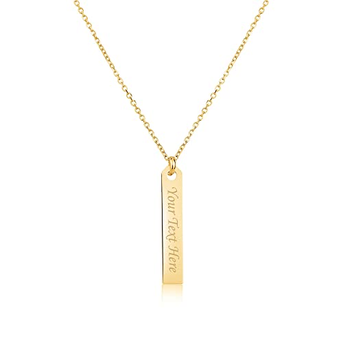 Image of UNICORNJ 14K Yellow Gold Engravable Personalized Bar Pendant Necklace or Bracelet Polished Shiny on Cable Chain Italy