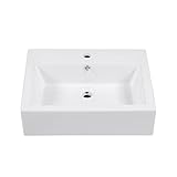 Floating Bathroom Sink - Lepuday 22'x18' Wall Mounted Vessel Sink White Rectangle Porcelain Ceramic Rectangular Art Basin with Overflow