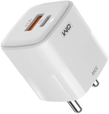 GM G+ 33W Fast Charging Mobile Adapter with GaN Technology | Dual-Port Type A and Type C Adaptor | Travel Charger for Apple iPhones, Smart Watch, Android Phone, and Other Devices
