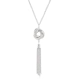 YALLNASL Long Tassel Pendant Necklace for Women Knot Disk Circle Tassel Long Silver Chain Statement Necklaces Costume Jewelry for Women Girls Y Necklace Gifts