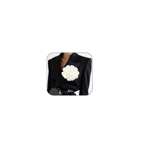 Image of Elegant Large Rose Flower Brooches Lapel Pins Handmade Dainty Satin Fabric Pearl Brooches Big Camellia Flower Brooch Pin for Women Wedding Part Dance Dress Suit Clothes Accessories Prom Jewelry