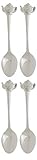 Fino Demi Spoon, Silver-Plated Stainless Steel, Teapot Design, For Everyday Coffee, Desserts, Entertaining, and Holiday Dining, Set Of 4
