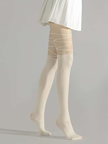 Image of SHENHE Women's Mesh Patterned Tights Opaque Thigh High Stockings Pantyhose Leggings Beige one-size