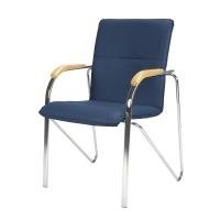 Fauteuil visiteur bleu Samba Chromé autour d'une table