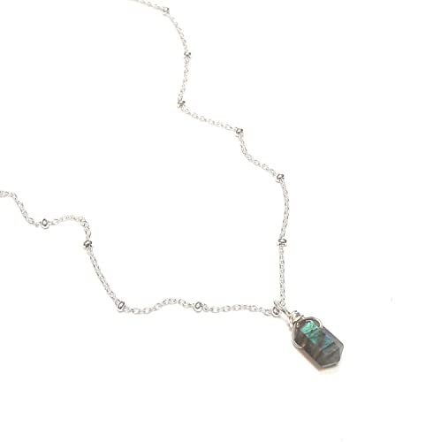 Collier Pendule Labradorite pendentif en pierre naturelle véritable chaîne Argent 925