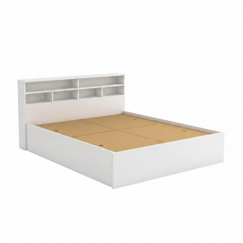 Image of DesignFit Engineered Wood King Size Bed with Box Storage | Wooden Double Bed Cot Palang Furniture | Modern Storage Bed Frame for Bedroom Living Room (White Finish)