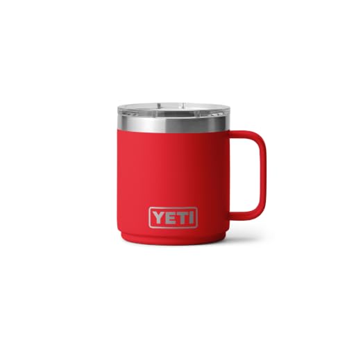 YETI Rambler 10 oz Ceramic Lined Stackable Mug, Vacuum Insulated, Stainless Steel with MagSlider Lid, Rescue Red