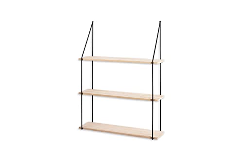 LIFA LIVING 3 Tier Wall Shelf Unit, Floating Shelves for Kitchen Bedroom Living Room, Wooden & Black Metal, Decorative Vintage Hanging Shelf, Different Sizes