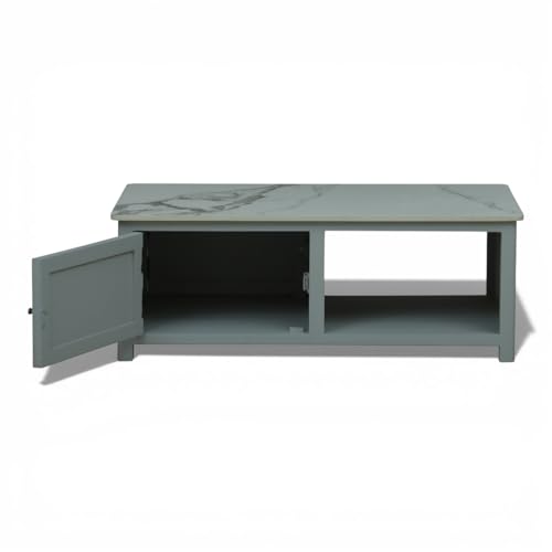 Image of Solid Wood Madrid Centre Table with Premium Sintered Stone Top for Living Room | Wooden Coffee Table | Premium Acrylic Silver Grey Finish | 110 x 60 x 40 cm