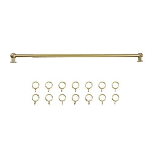 TWOPAGES Gold Adjustable Cafe Curtain Rod with Rings Fits 16-28 Inch Kitchen Windows Small Decorative Curtain Rod for Bathroom French Door & Bedroom(1 Pack)
