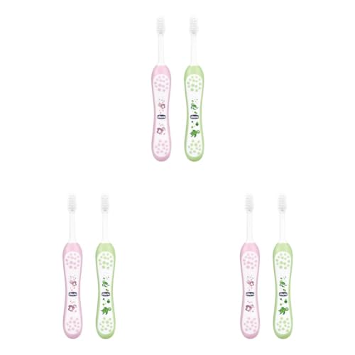 Image of Chicco Toothbrush Set Pink+Green 6M-36M, manual, Baby (Pack of 3)