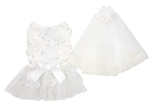 Pawpatu White Bridal Wedding Costume Dress For Dogs With White Veil Hair Pin #TOP18