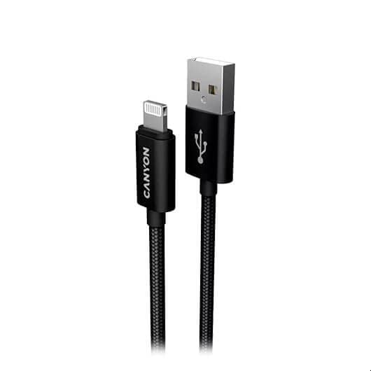 Cable Lightning trenzado Canyon de 1 metro USB A 2.0 negro resistente