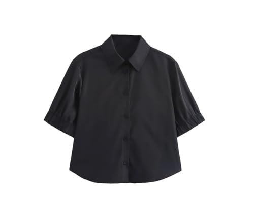 Kiioouu Women's Casual Collar Short Sleeve Short Shirt Wide Swing Midi Half Skirt Set