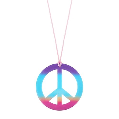FORUBUS Peace Sign Pendant Necklace Retro Hippie Style Peace and Love Symbol Distressed Charm Rope Necklace for Women Men Jewelry (Colorful-pink blue)