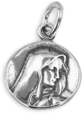Small Mother of God Pendant Sterling Silver 925 Saint Mary Religious Necklace Round Charm Jewelry - Image 5