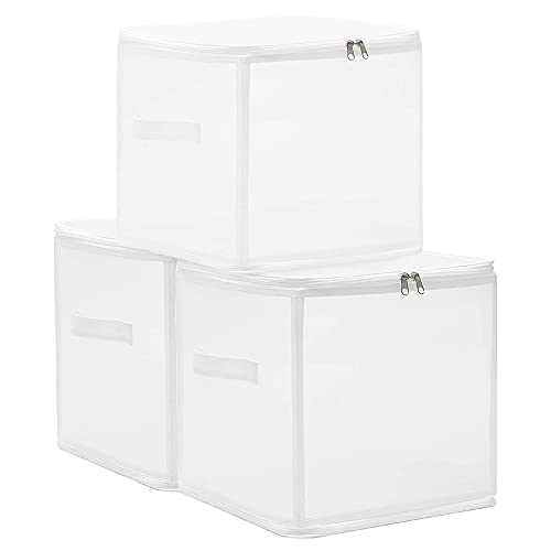 AooYo クローゼット収納 衣類収納ケース 30x30x30cm 3個セット 透明収納ボックス 布団収納 収納キューブケース 折りたたみ式 収納ケース ふとん収納 クリアプラスチック 防塵・防汚・防水 衣装収納ブックス 雑貨収納 小物・衣類・靴収納 27