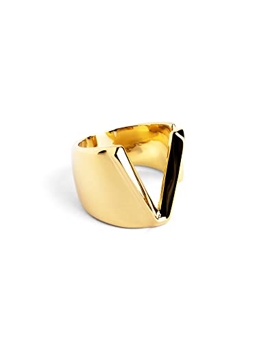 SINGULARU - Anillo Personalizado Letter Signet. Macizo Ajustable. Latón con Acabado Baño de Oro de 18 Kt. Talla Unica. Joyas para Mujer. Letra V
