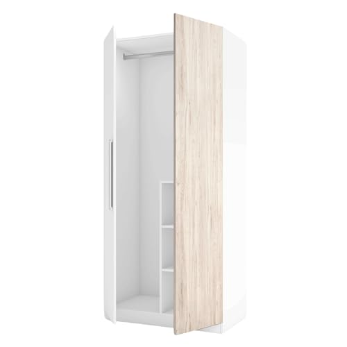 Miroytengo Mueble Armario Para Habitación Dormitorio Juvenil Estelle Estilo Nórdico En Color Blanco Mate Y Roble Sahara Con 2 Puertas 90x200 Cm