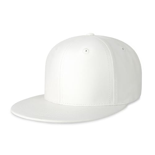 CHOK.LIDS PU Leather Flat Brim Hats for Men Women Hip Hop Baseball Snapback Blank Hats Solid Panther Black (Leather White)