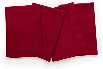 Solino Home Red Napkins Set of 4 - Cotton Linen Hemstitch Dinner Napkins Cloth 20 x 20 Inch for Winter, Valentines - Handcrafted and Machine Washable
