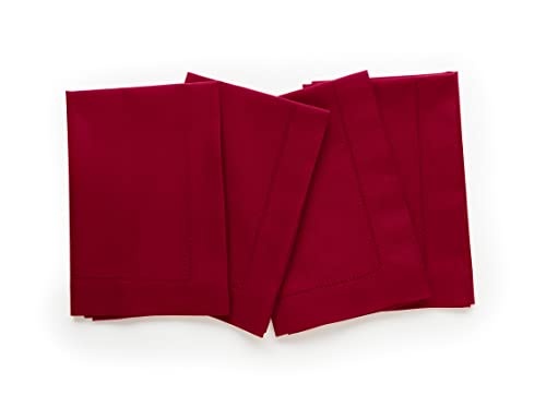 Solino Home Red Napkins Set of 4 - Cotton Linen Hemstitch Dinner Napkins Cloth 20 x 20 Inch for Winter, Valentines - Handcrafted and Machine Washable