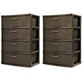 Sterilite 4-Drawer Wide Weave Tower, Espresso Frame & Drawers w/ Driftwood Handles, 2-Pack