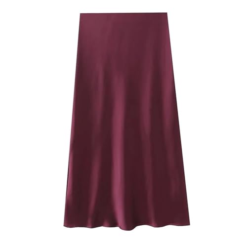Satin Skirt Spring Women's Fashion Casual Mid Waist A-line Skirt Solid Color Retro Midi Half Body Skirt