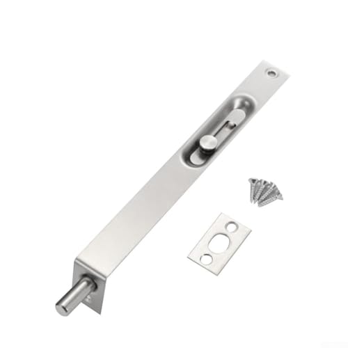 Zilimontt Perno de acero inoxidable para puertas dobles, pestillo oculto para puerta corredera con resorte de sujeción automático, mecanismo de bloqueo antirrobo para madera y composición (8 pulgadas)