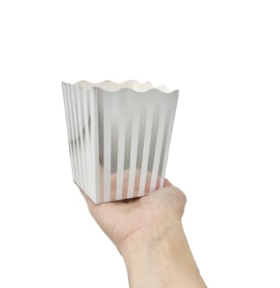 Image of 48 Pack Mini Silver Popcorn box with design -Disposable Popcorn Boxes 4 Inches tall Paper Popcorn Container for Parties, Weddings, Anniversary, Christmas, New Years, Other