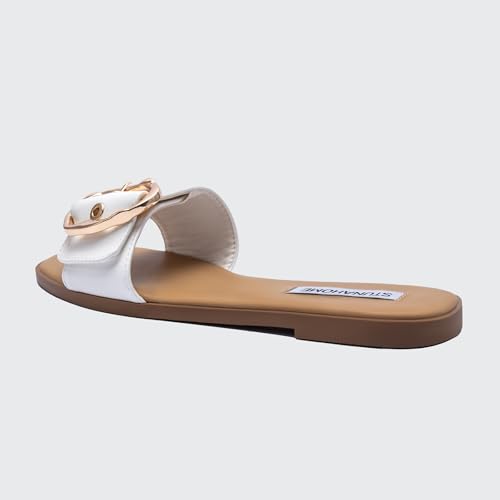 Image of STUNAHOME Flat Sandals Women Fashion Slides With Soft Leather Paired with Metal buckle Slippers