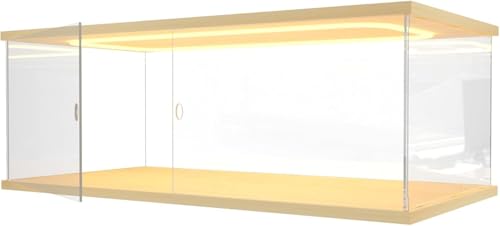 DuvinDD Vitrine en acrylique avec éclairage LED pour Lego Ferrari Daytona SP3 pour Lego McLaren P1 pour Porsche 911 – 60x30x20 cm - Boîte de protection anti-poussière transparente avec veinure de bois