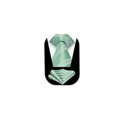 Image of HISDERN Mens Tie Striped Ties and Handkerchief Set Business Formal Woven Pocket Square Wedding College Stripe Necktie