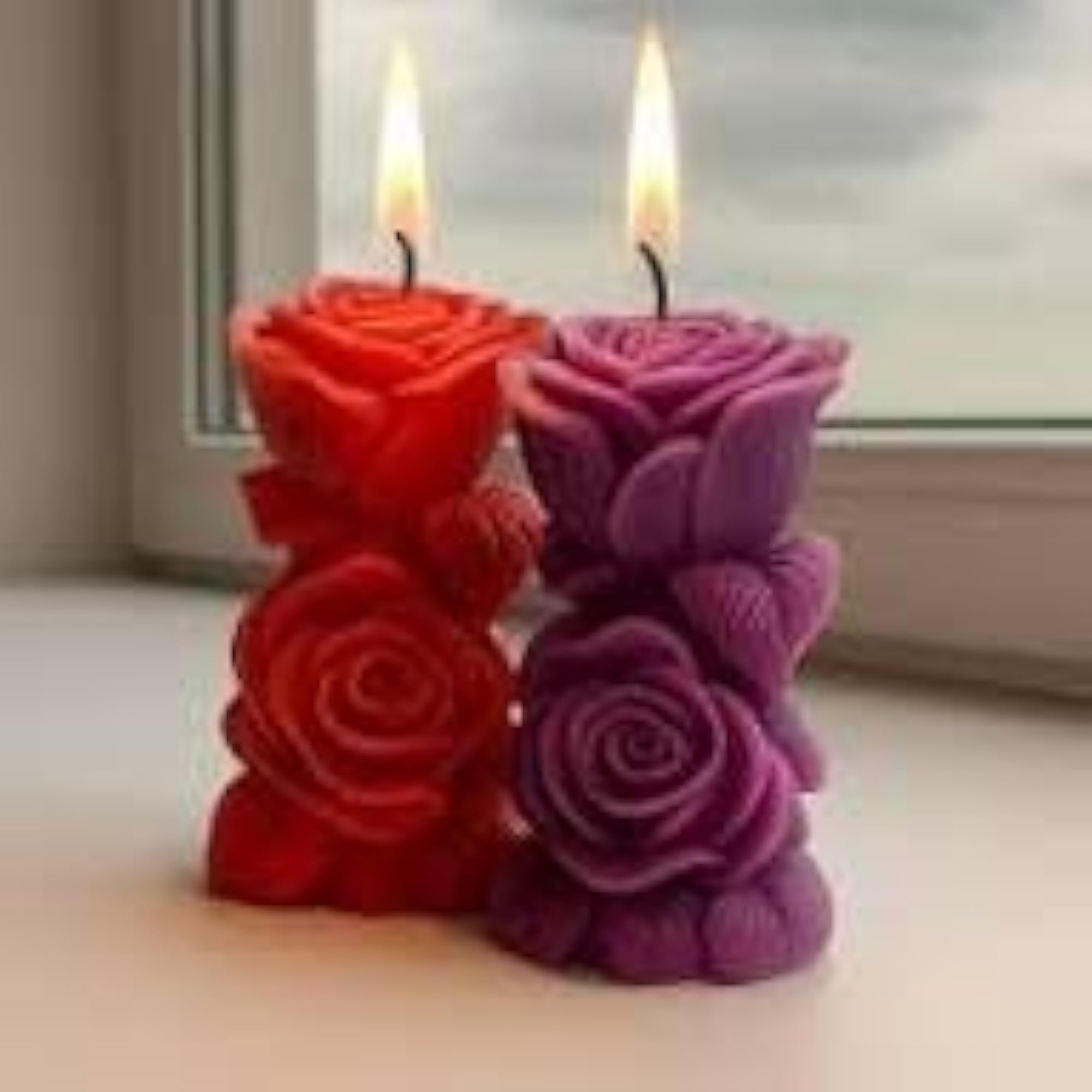 Handcrafted Rose Pillar Candle, Aesthetic Floral Sculpture for Home Decor