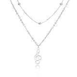 VASSAGO Collar con colgante de nota musical para mujer collar de nota musical de clave de sol acero inoxidable regalo para músico amante de la música profesor (Plata 2)