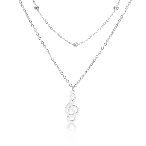 VASSAGO Collar con colgante de nota musical para mujer collar de nota musical de clave de sol acero inoxidable regalo para músico amante de la música profesor (Plata 2)