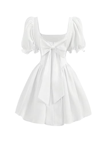 SHENHE Girl's Summer Puff Sleeve Bow Back Party Graduation Dress A Line Flowy Fancy Dress