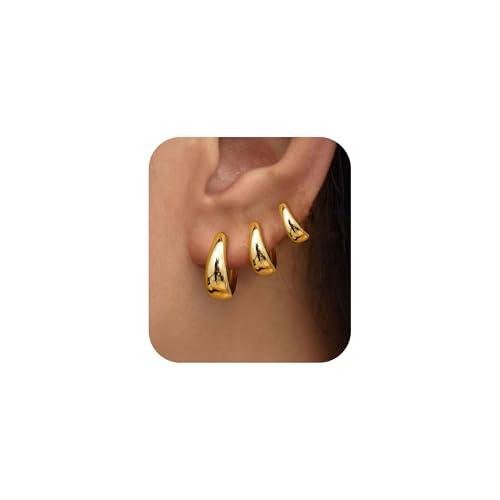 3Pairs Gold Hoop Earrings Set for Women Trendy Chunky Huggie Dainty Earrings Jewelry for Women Teens
