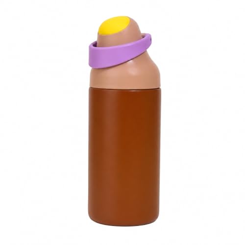 Image of HomeCloud 500ML Stainless Steel Water Bottle for Kids - Double Wall Vacuum Insulated, Leakproof Straw Lid, BPA-Free Reusable Flask with Dual Drinking Spout for School, Travel & Sports (Brown Purple)