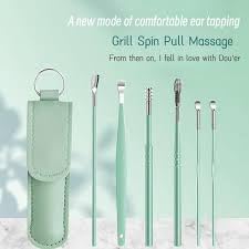 Flavoma Ear Wax Cleaner 6pcs | Resuable Ear Cleaner Tool Set with Storage Leather Pouch | Ear Wax Remover Tool Kit with Stainless Steel Ear Curette Cleaner and Spring Ear Buds Cleaner | Painless Ear Pick - 6 (green Color) 4
