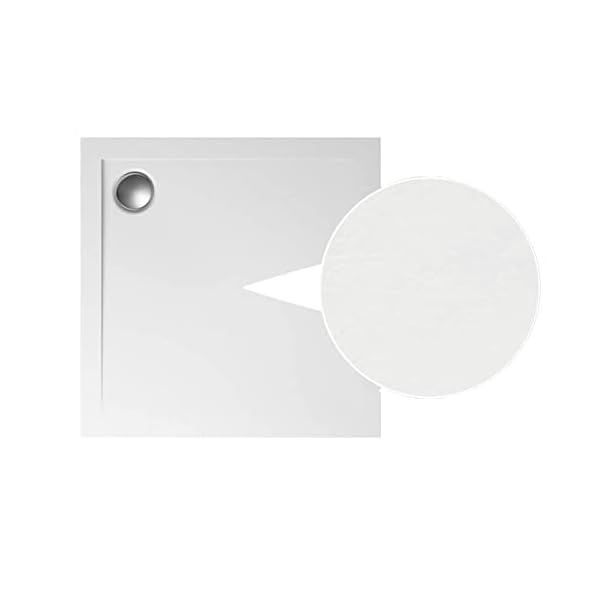 KOLMAN Duschwanne 100x100 cm Quadratisch, Weiß, Acryl, Flach, Steinoptik, Ablaufgarnitur Ø 90 mm, Design-Duschtasse Viereck Geos – Bild 5