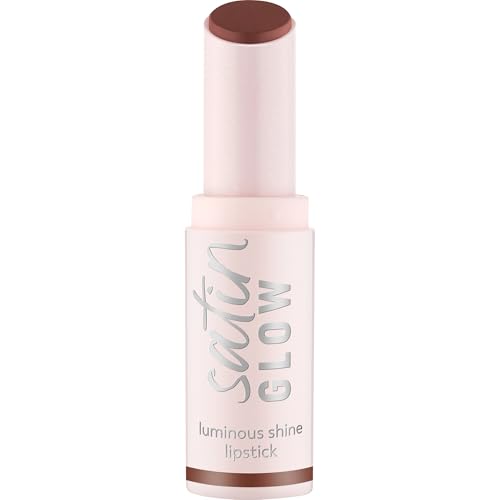 essence satin GLOW luminous shine lipstick, Nr. 06, Braun, strahlend, farbintensiv, vegan, ohne Parabene, ohne Mikroplastikpartikel, Nanopartikel frei, 1er Pack (3.5g)