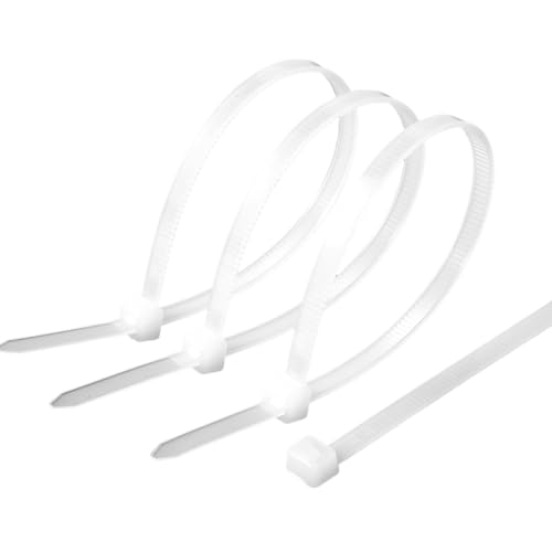 Set de 100 Bridas de Nylon Autoblocantes 200 x 4,6 mm, Resistencia a la Tracción 22 kg, para Cables Interiores y Exteriores, Uso en Hogar, Oficina y Jardín, Negro Blanco (Blanco)