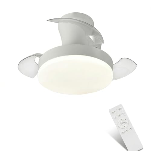 azorex Ventilador de Techo con Luz LED Plegable, Silencioso y Regulable, 3 Aspas Retráctiles, Mando a Distancia, 3 Colores, Temporizador, Ideal Dormitorio/Cocina, 30W 30cm (Compacto Mini)